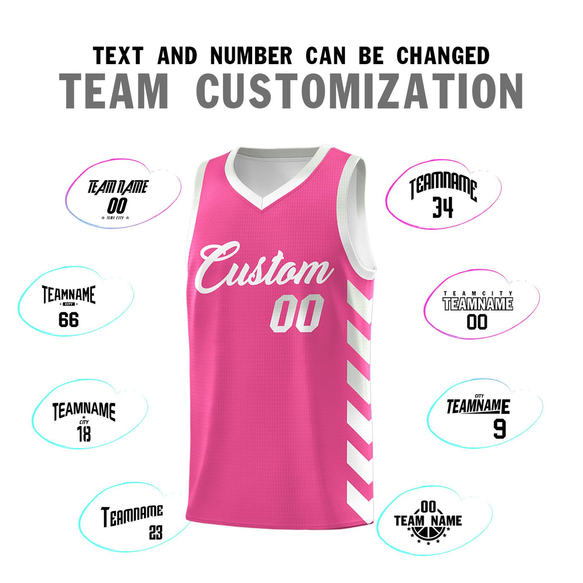 Custom White Pink Reversible Basketball Jersey Kits - Side Arrow Pink Gray Gradient