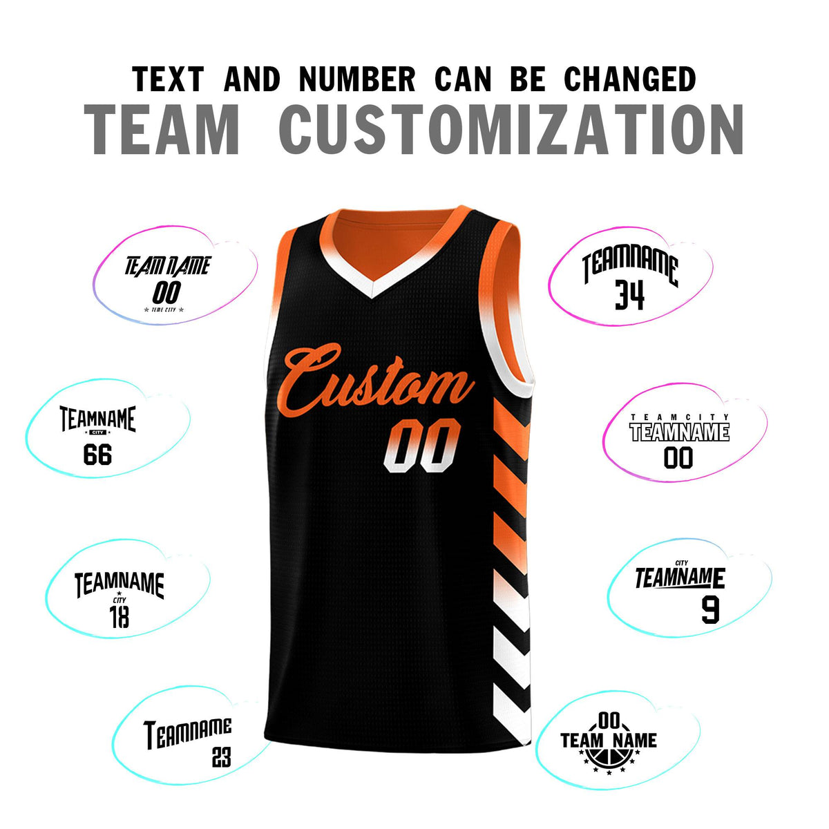 Custom Orange Black Reversible Basketball Jersey Kits - Side Arrow Black White Gradient