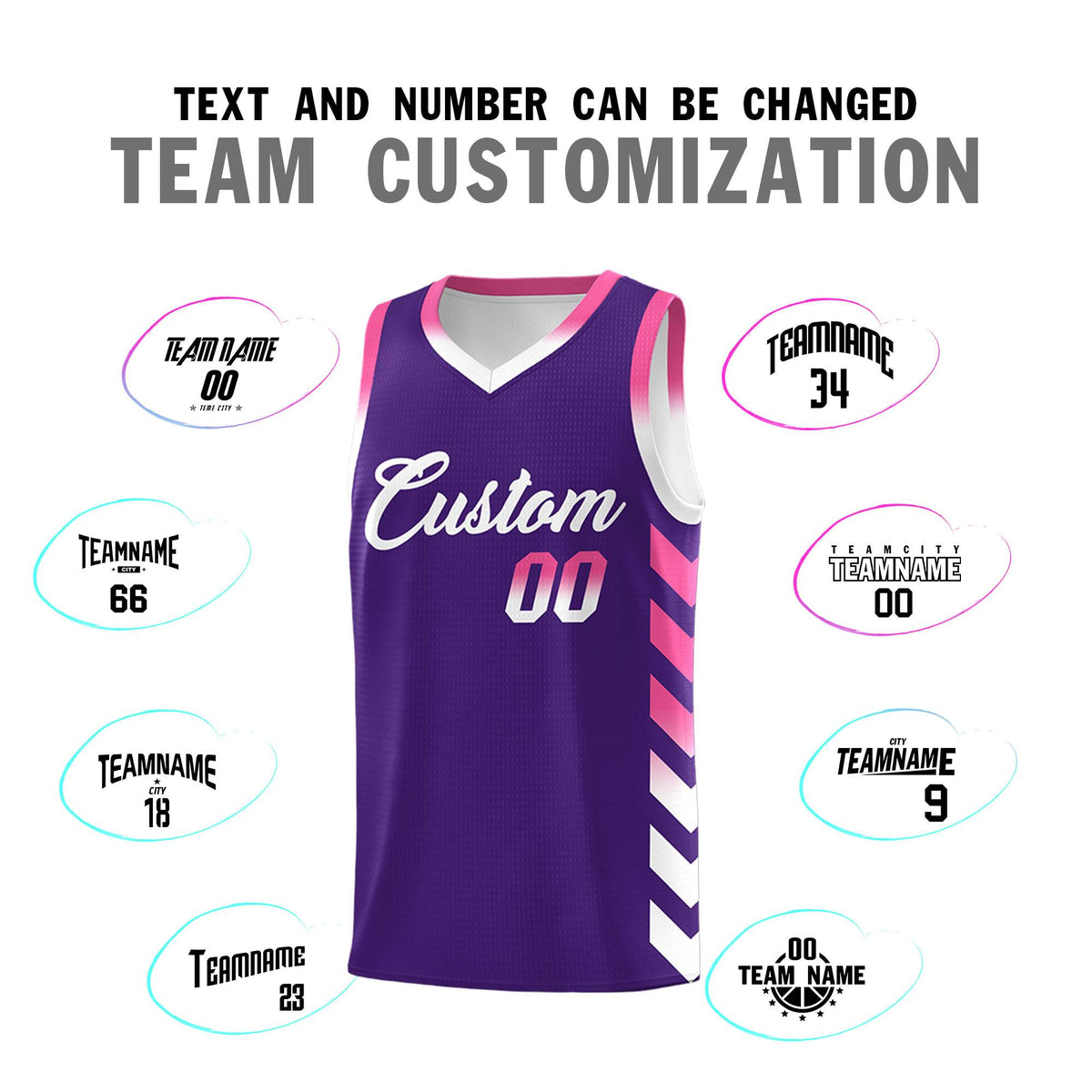 Custom White Purple Reversible Basketball Jersey Kits - Side Arrow Purple Pink Gradient