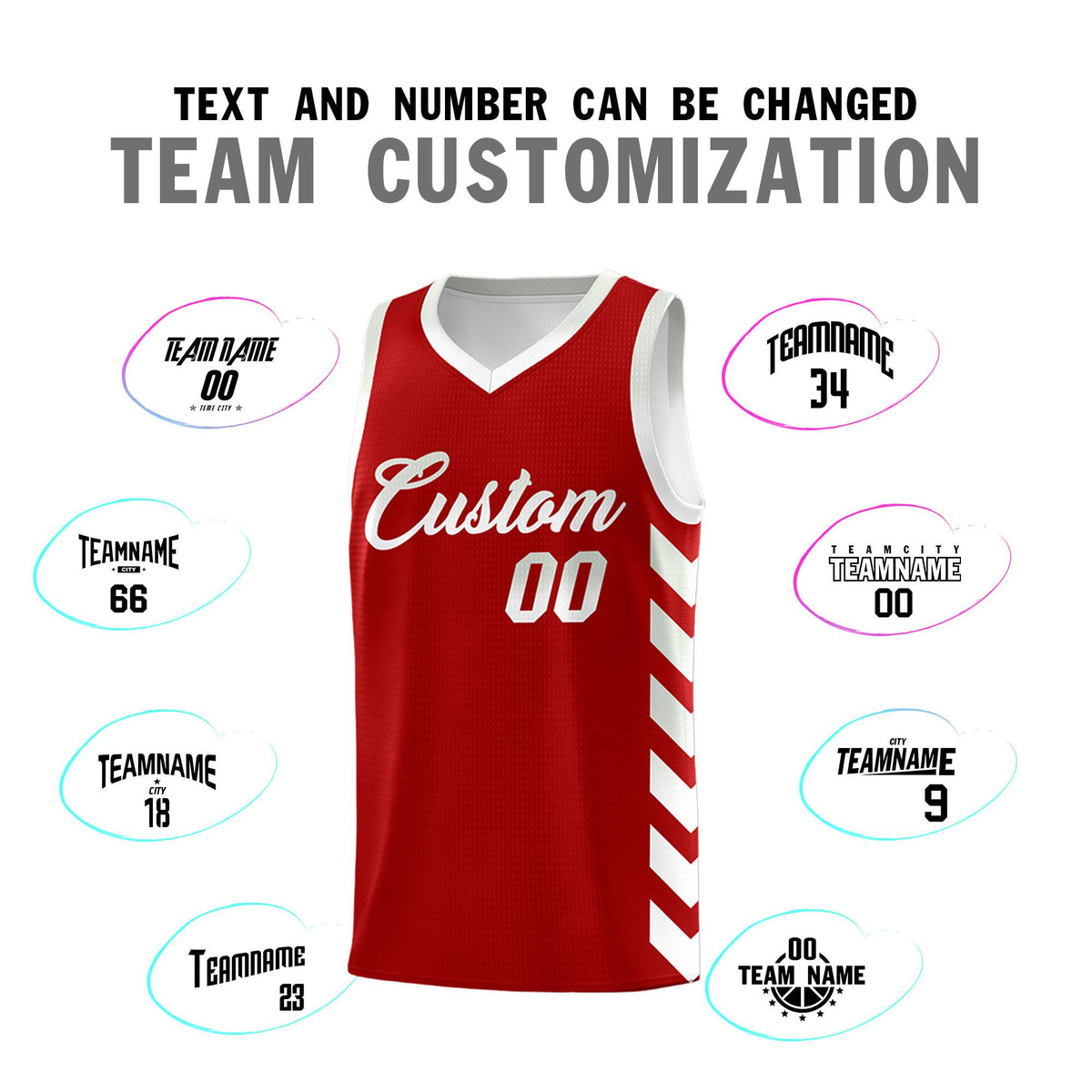 Custom White Red Reversible Basketball Jersey Kits - Side Arrow Red Gray Gradient