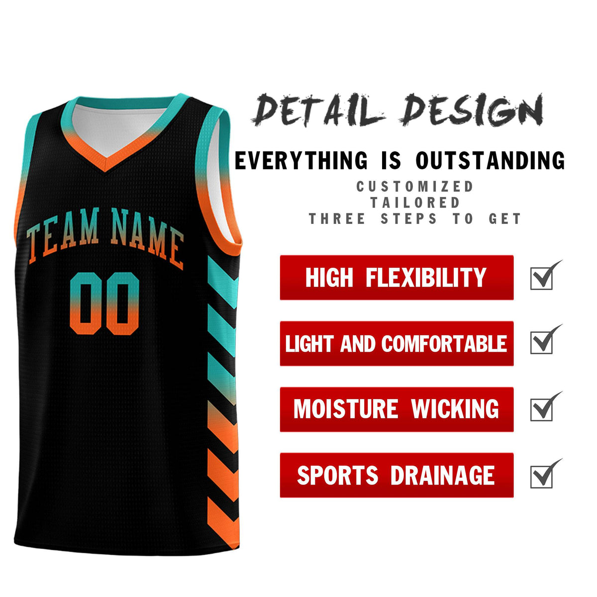 Custom White Black Reversible Basketball Jersey Kits - Side Arrow Aqua Orange Gradient
