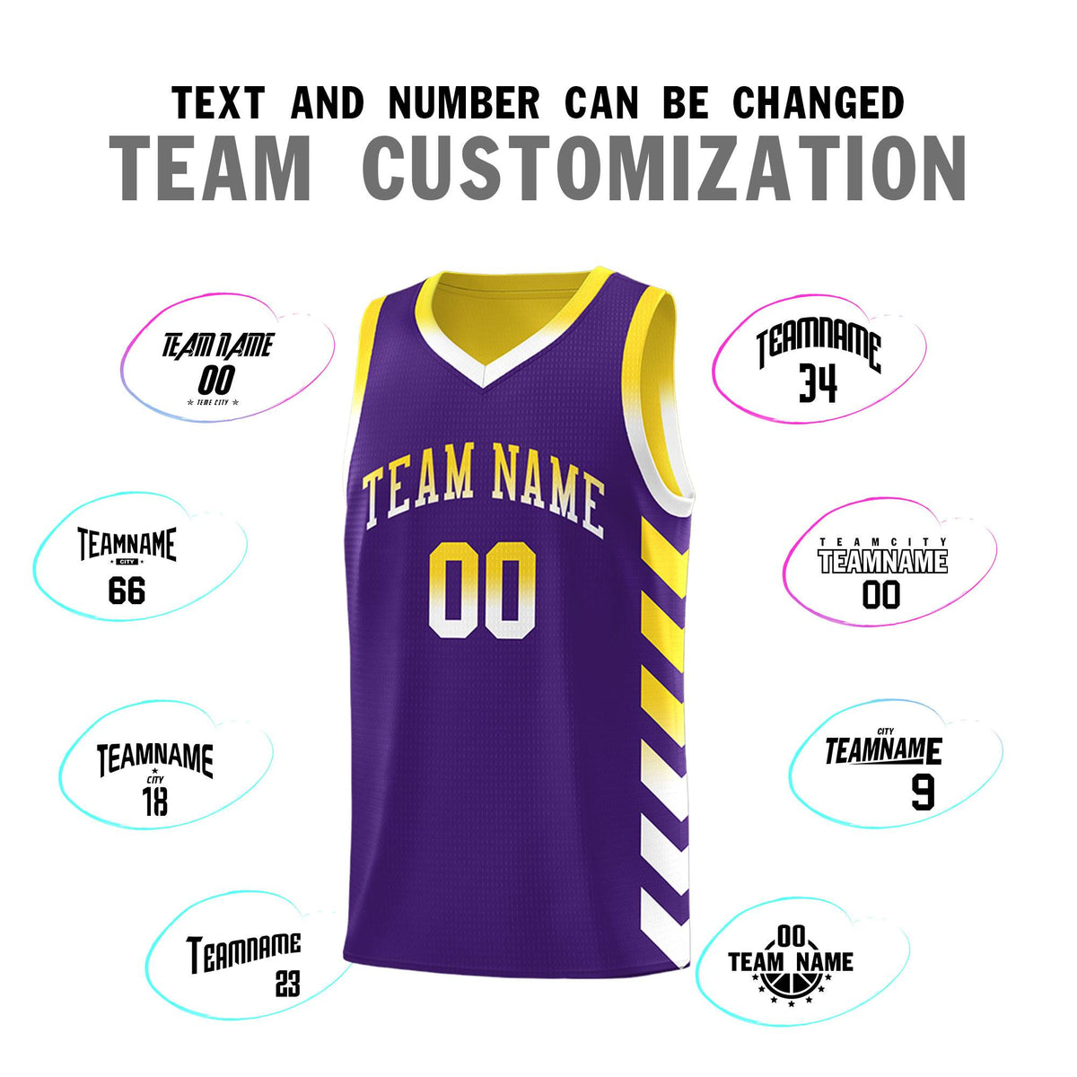 Custom Gold Purple Reversible Basketball Jersey Kits - Side Arrow Purple White Gradient