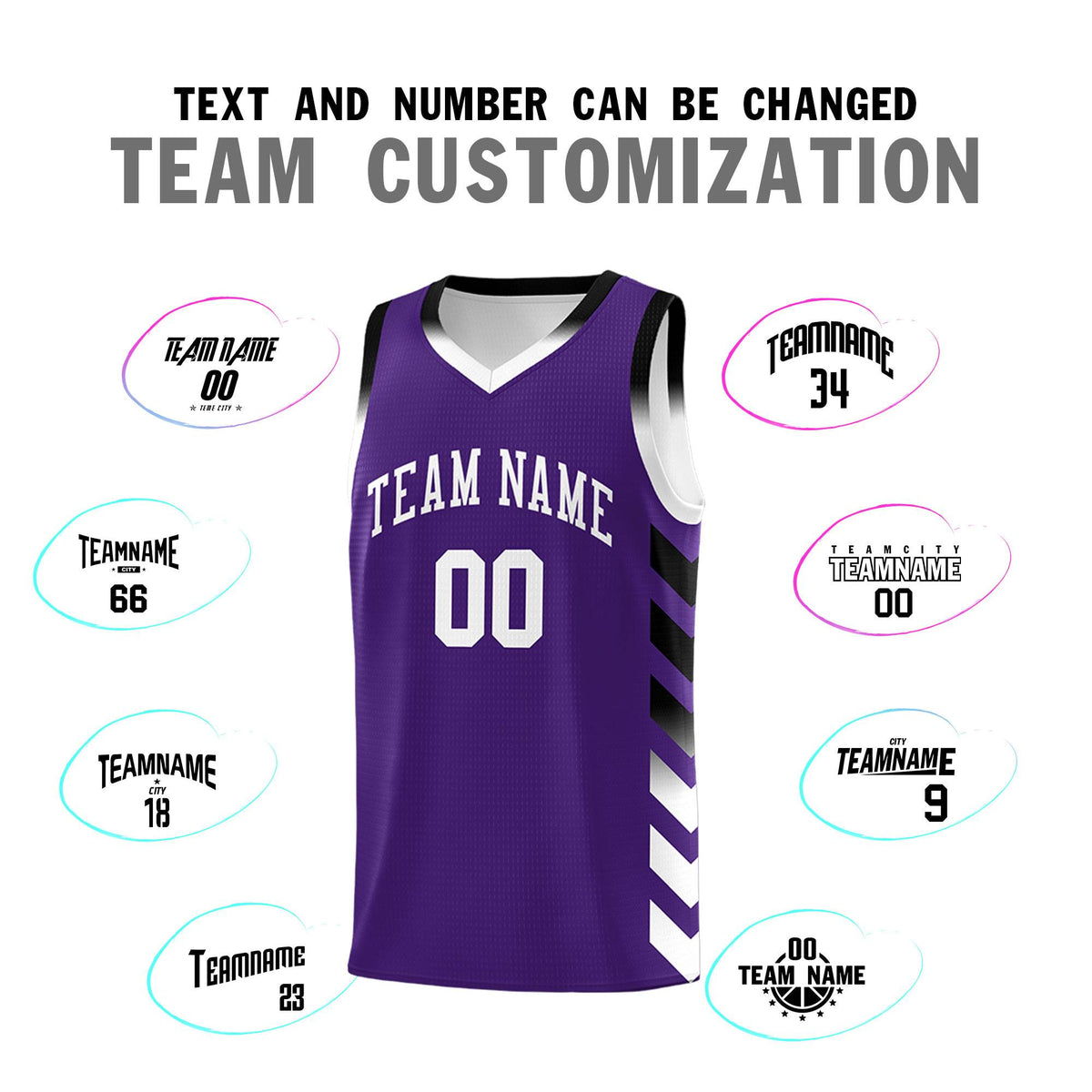 Custom White Purple Reversible Basketball Jersey Kits - Side Arrow Purple Black Gradient