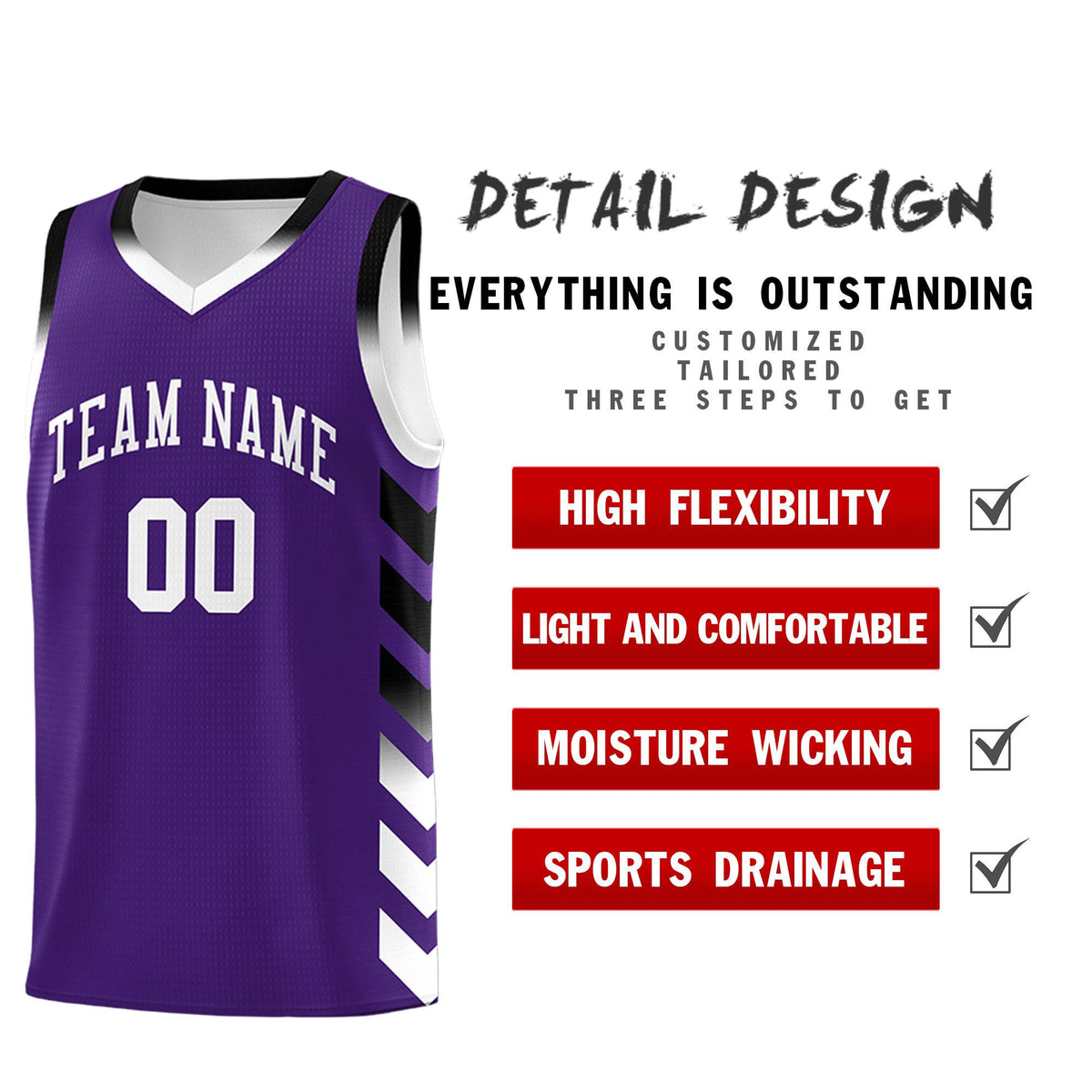 Custom White Purple Reversible Basketball Jersey Kits - Side Arrow Purple Black Gradient
