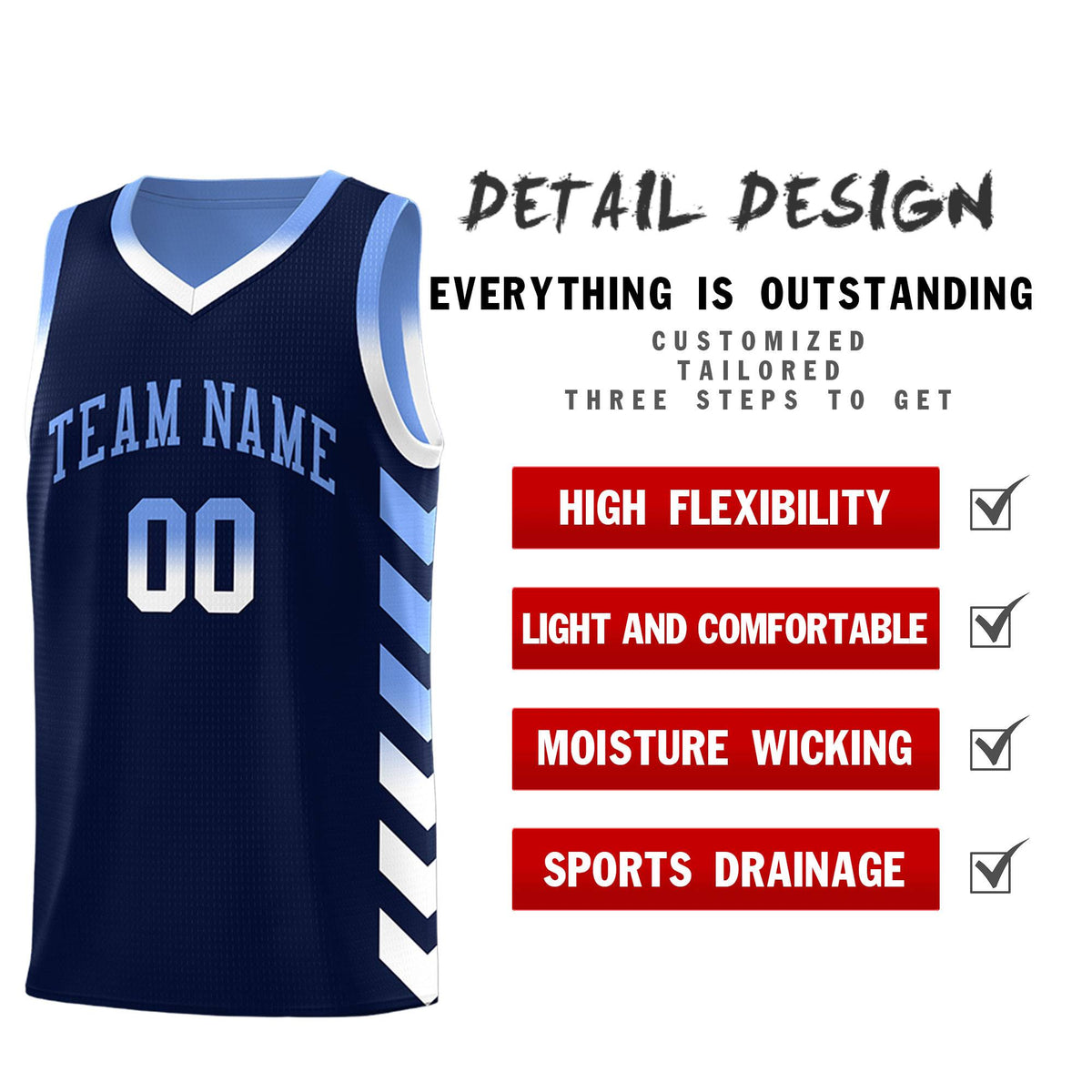 Custom Light Blue Navy Reversible Basketball Jersey Kits - Side Arrow Navy White Gradient