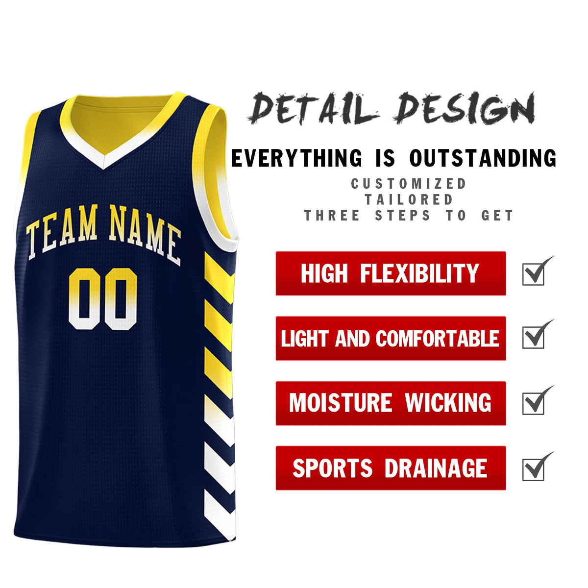 Custom Gold Navy Reversible Basketball Jersey Kits - Side Arrow Navy White Gradient