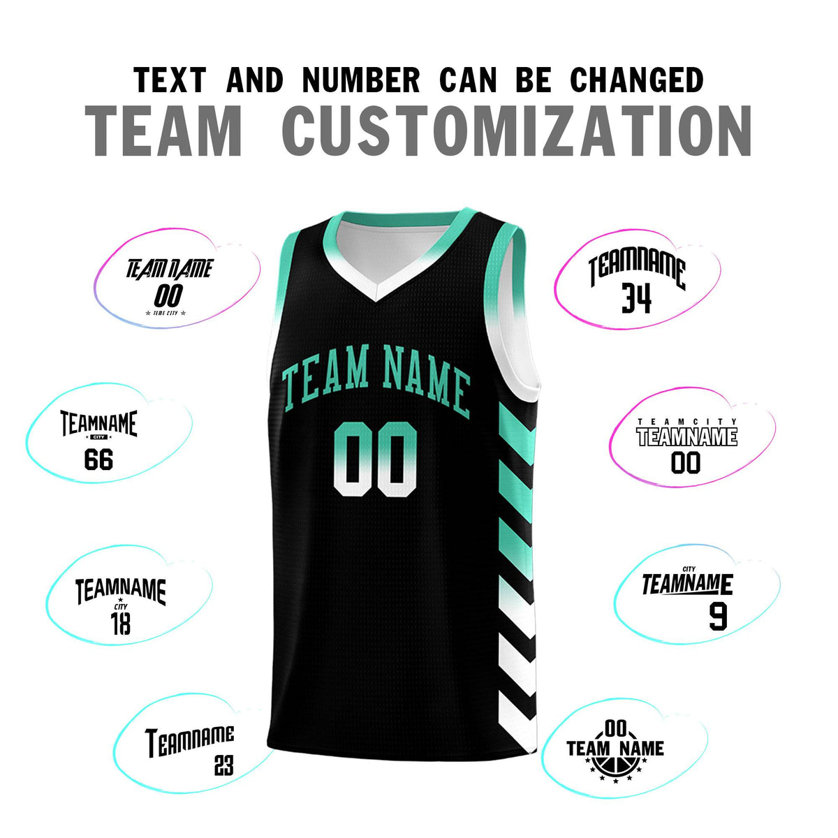 Custom White Black Reversible Basketball Jersey Kits - Side Arrow Black Bright Green Gradient
