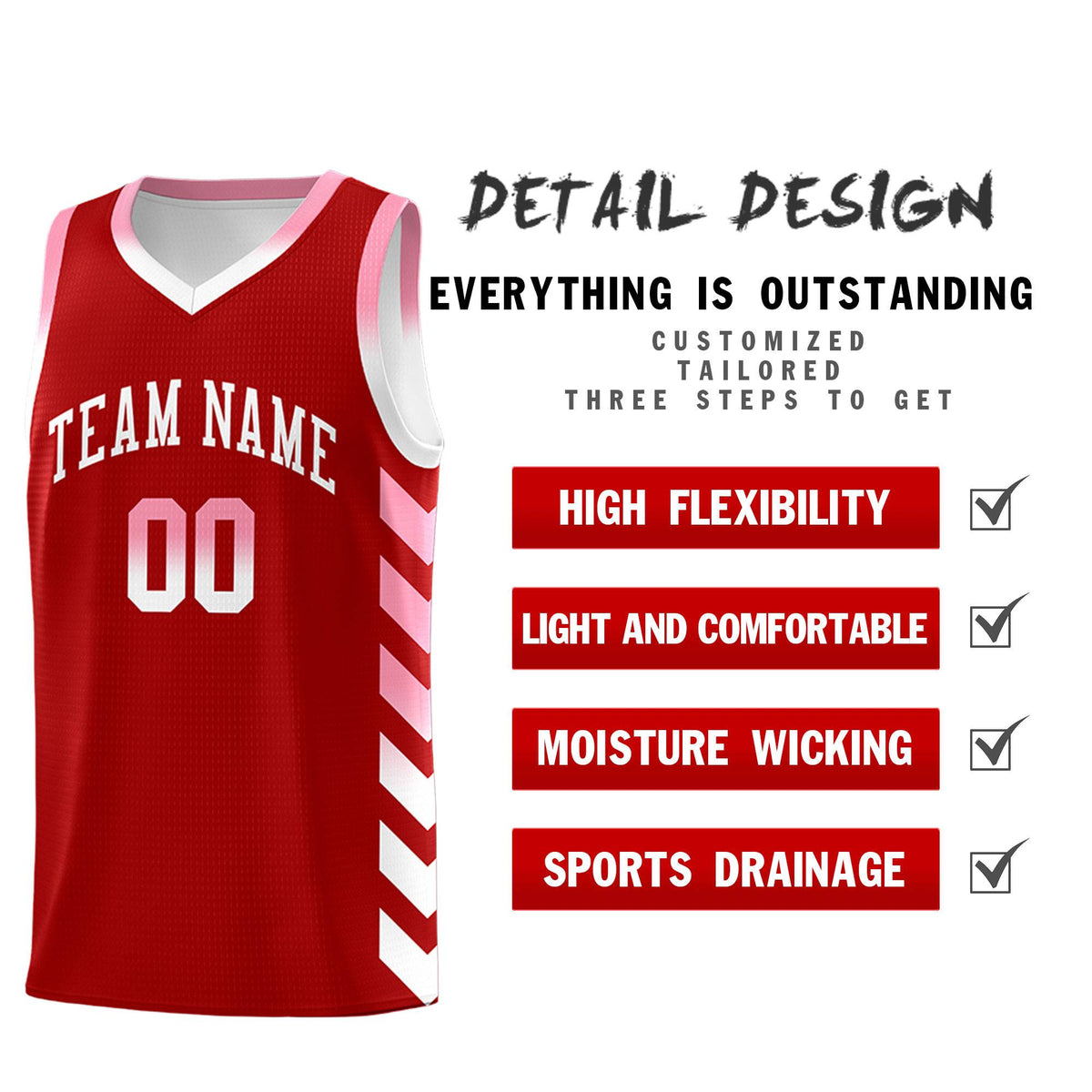 Custom White Red Reversible Basketball Jersey Kits - Side Arrow Red Light Pink Gradient