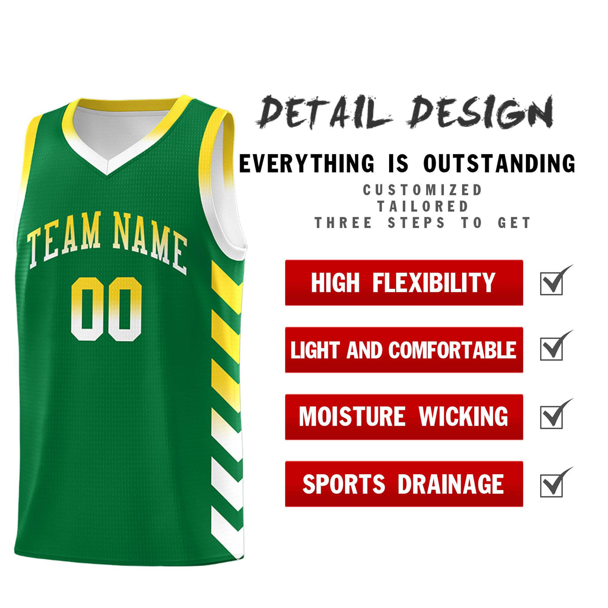 Custom White Kelly Green Reversible Basketball Jersey Kits - Side Arrow Kelly Green Gold Gradient