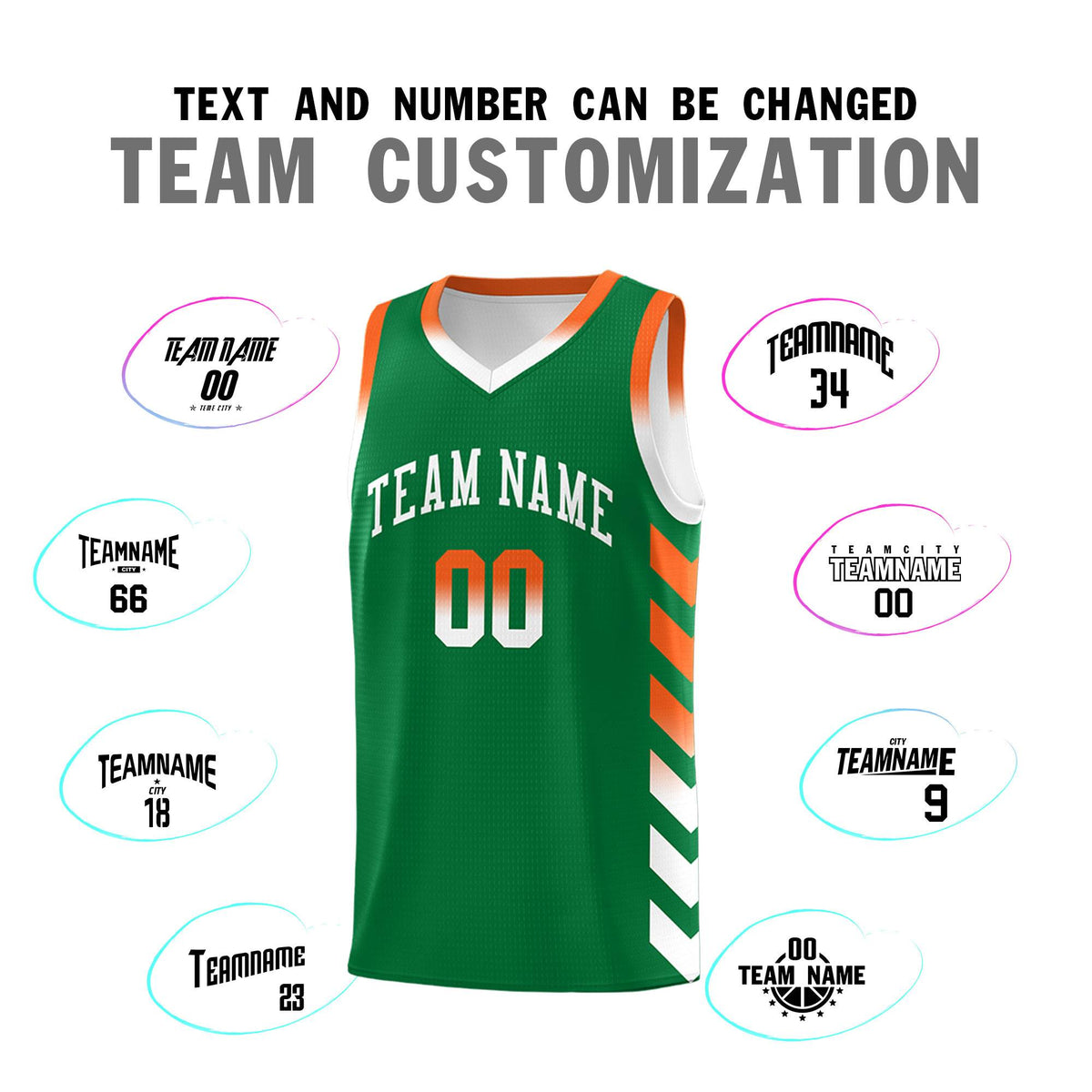 Custom White Kelly Green Reversible Basketball Jersey Kits - Side Arrow Kelly Green Orange Gradient