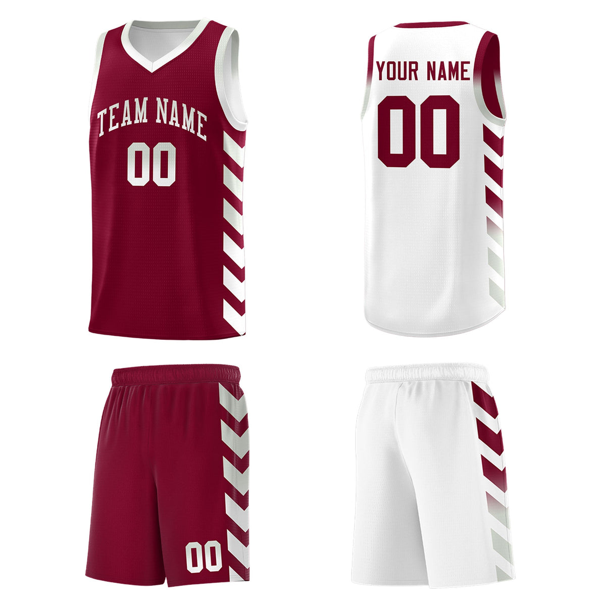 Custom White Crimson Reversible Basketball Jersey Kits - Side Arrow Crimson Gray Gradient