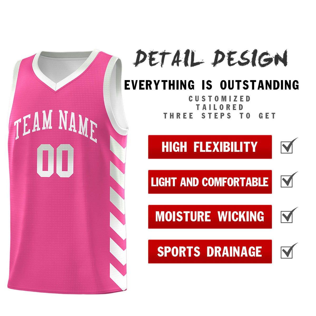 Custom White Pink Reversible Basketball Jersey Kits - Side Arrow Pink Gray Gradient