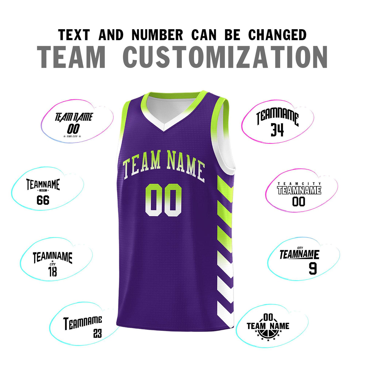 Custom White Purple Reversible Basketball Jersey Kits - Side Arrow Purple Neon Green Gradient