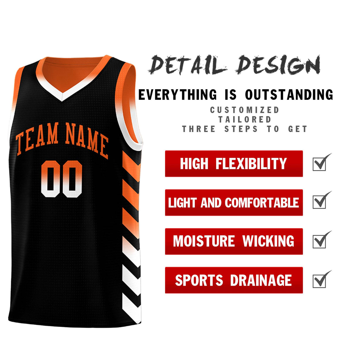 Custom Orange Black Reversible Basketball Jersey Kits - Side Arrow Black White Gradient