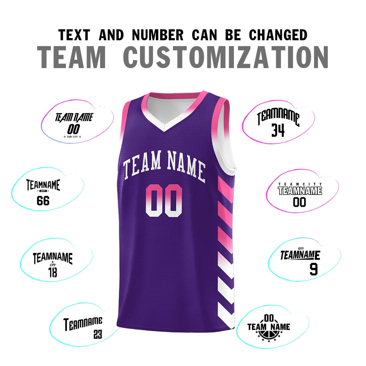 Custom White Purple Reversible Basketball Jersey Kits - Side Arrow Purple Pink Gradient