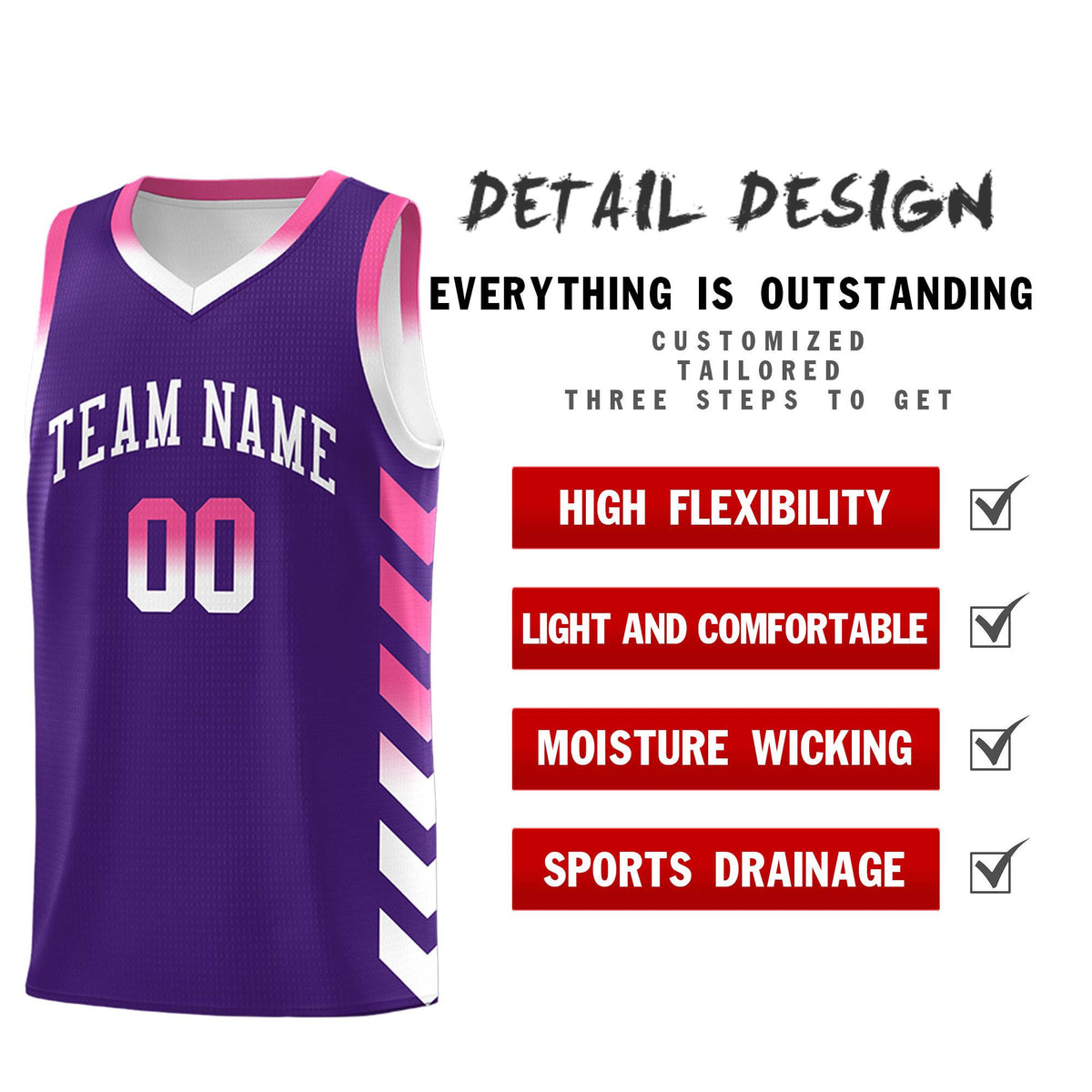 Custom White Purple Reversible Basketball Jersey Kits - Side Arrow Purple Pink Gradient