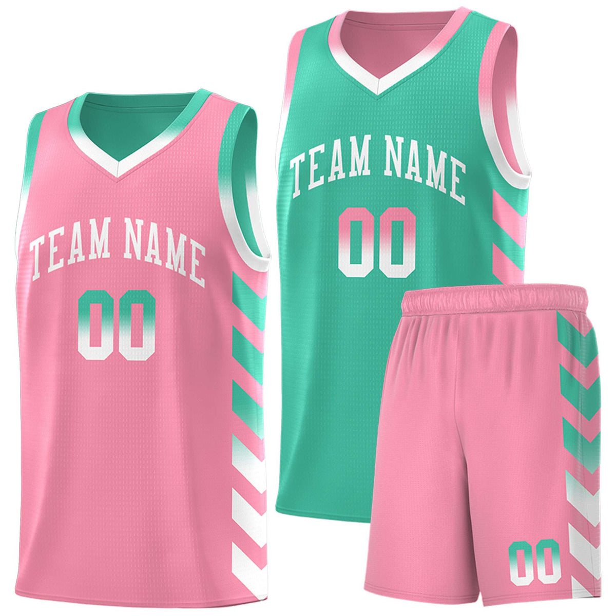 Custom Light Pink Bright Green Reversible Basketball Jersey Kits - Side Arrow Bright Green White Gradient