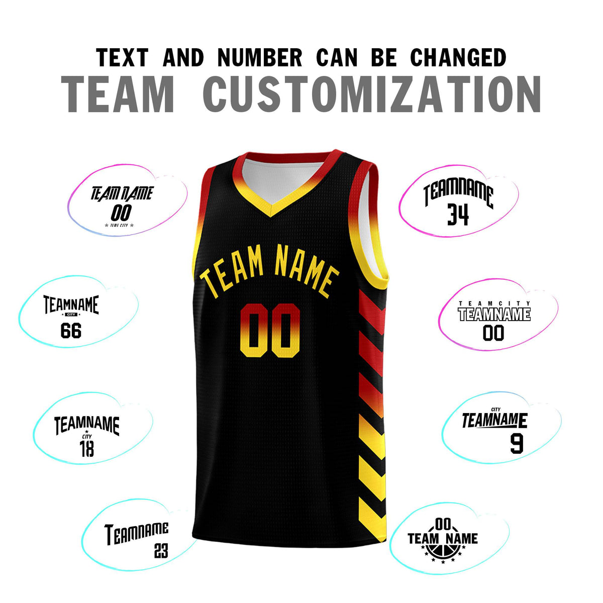 Custom White Black Reversible Basketball Jersey Kits - Side Arrow Red Gold Gradient