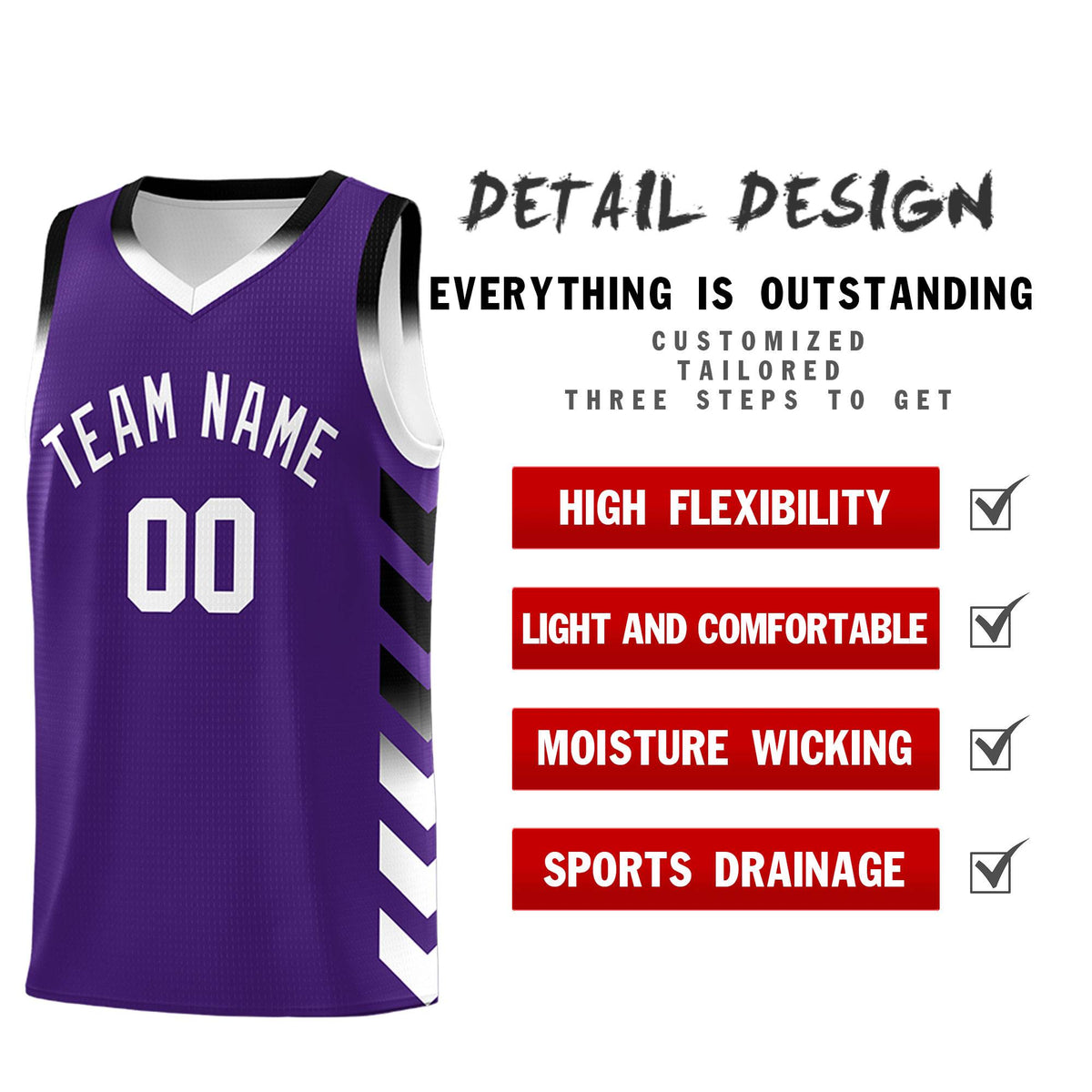 Custom White Purple Reversible Basketball Jersey Kits - Side Arrow Purple Black Gradient