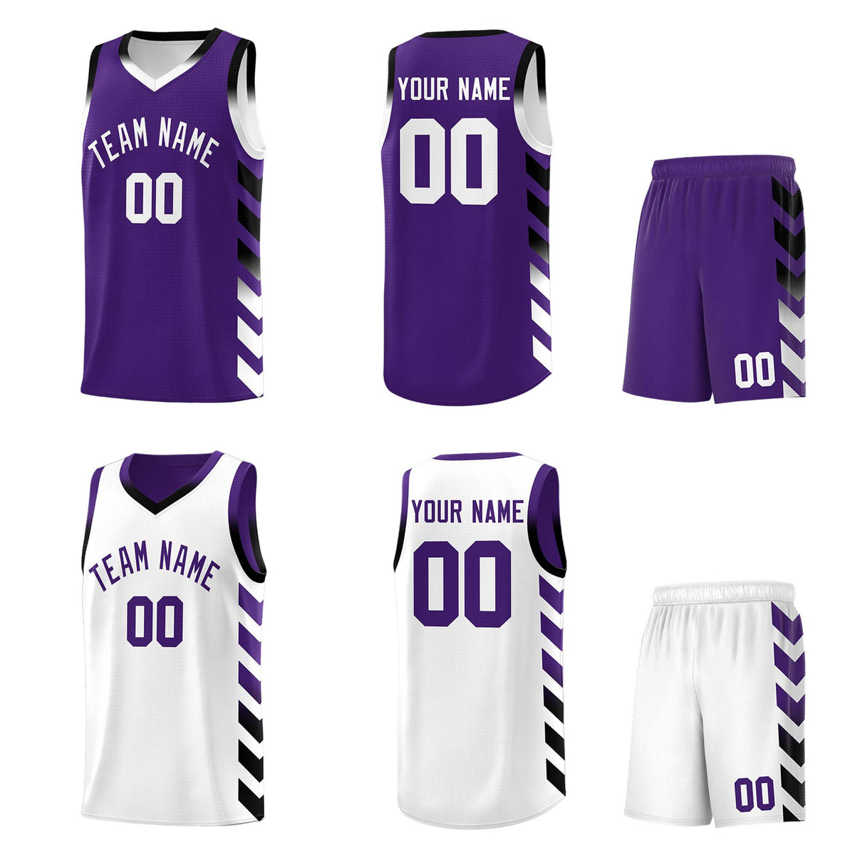 Custom White Purple Reversible Basketball Jersey Kits - Side Arrow Purple Black Gradient
