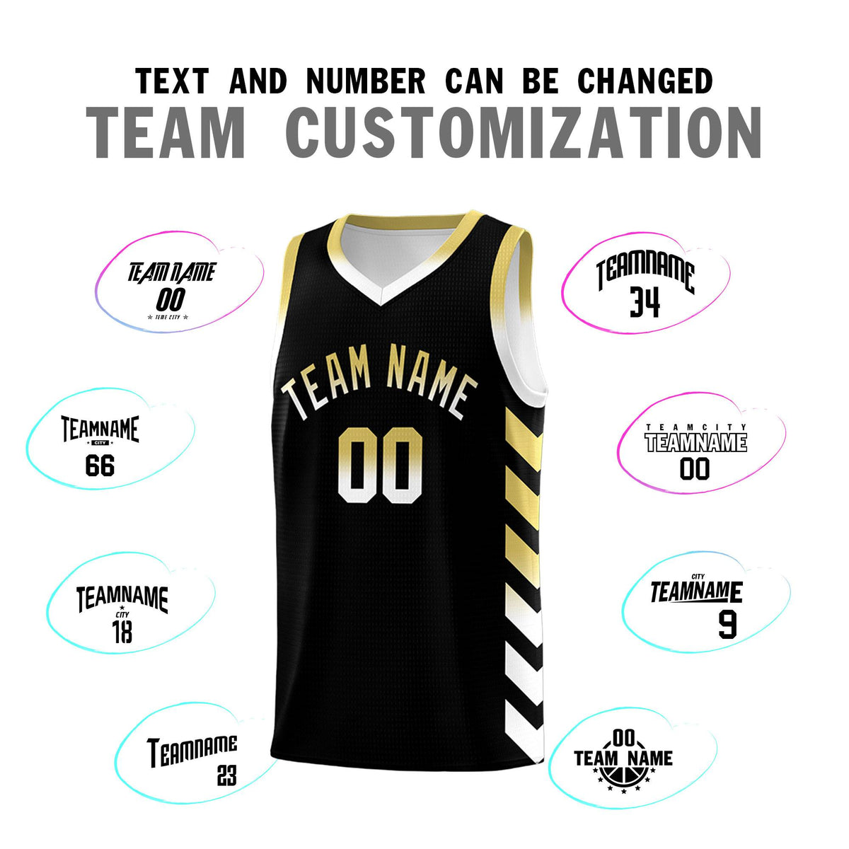 Custom White Black Reversible Basketball Jersey Kits - Side Arrow Old Gold Black Gradient