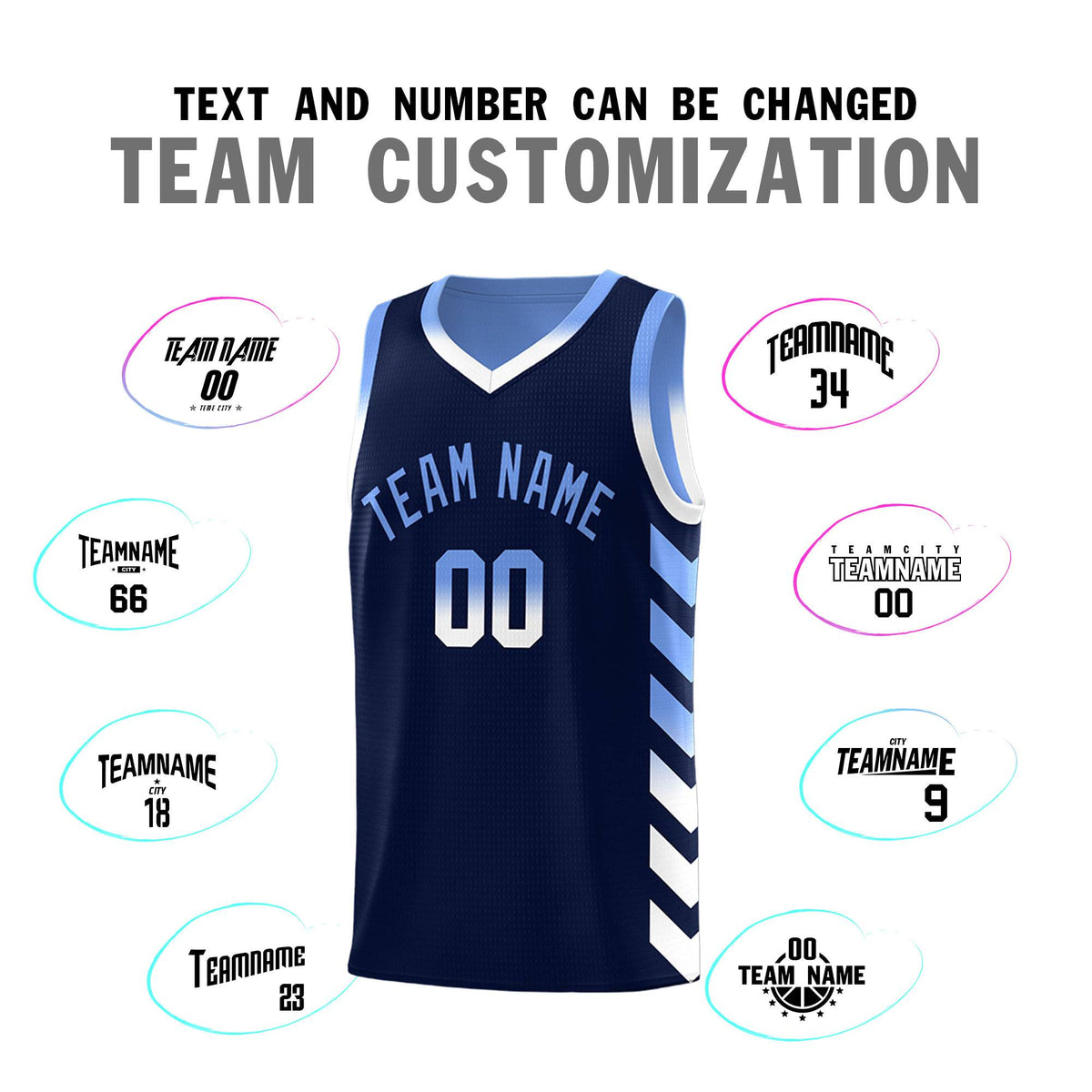 Custom Light Blue Navy Reversible Basketball Jersey Kits - Side Arrow Navy White Gradient