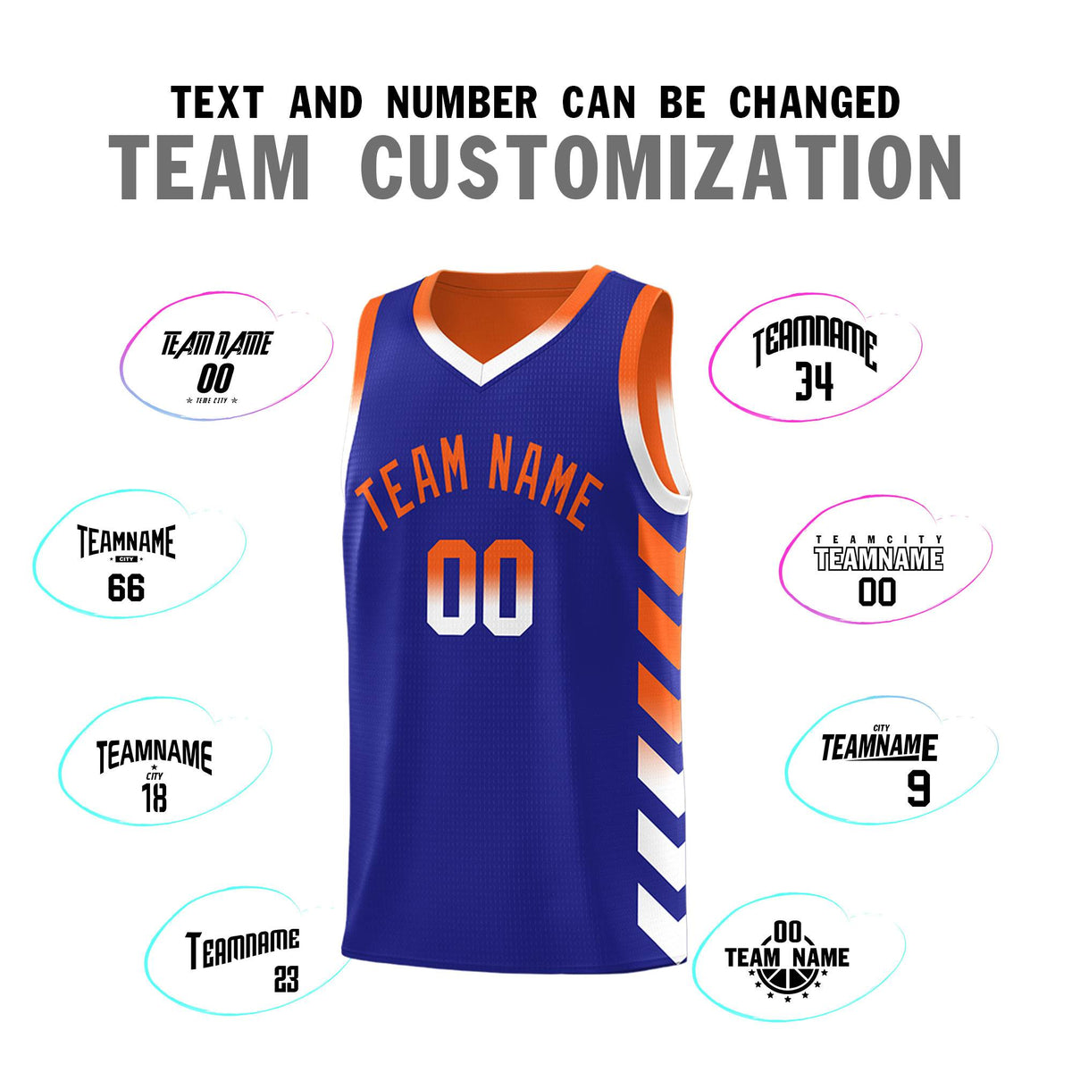 Custom Orange Royal Reversible Basketball Jersey Kits - Side Arrow Royal White Gradient