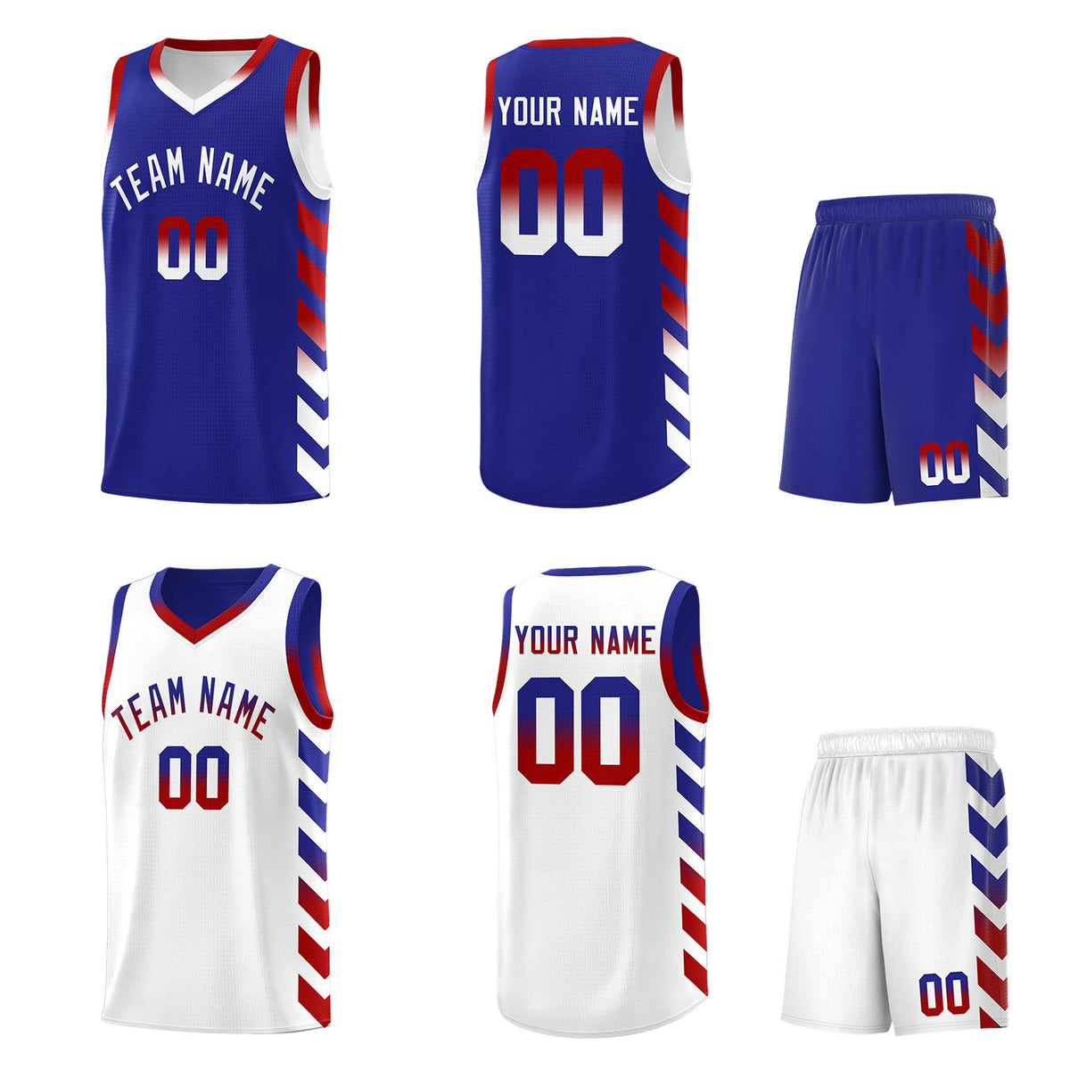 Custom White Royal Reversible Basketball Jersey Kits - Side Arrow Royal Red Gradient