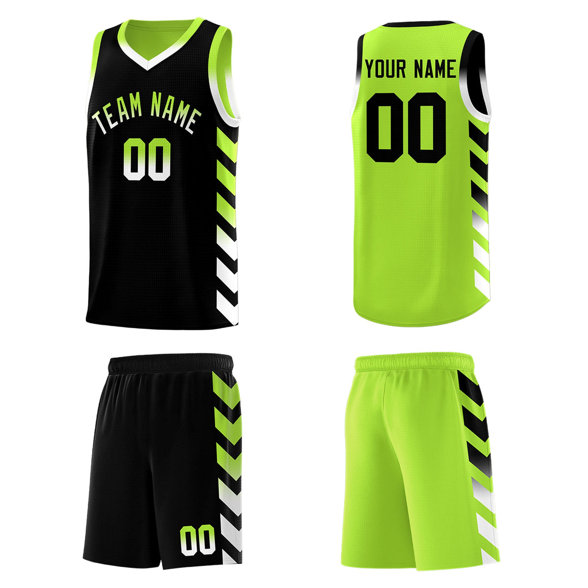 Custom Neon Greed Black Reversible Basketball Jersey Kits - Side Arrow Black White Gradient