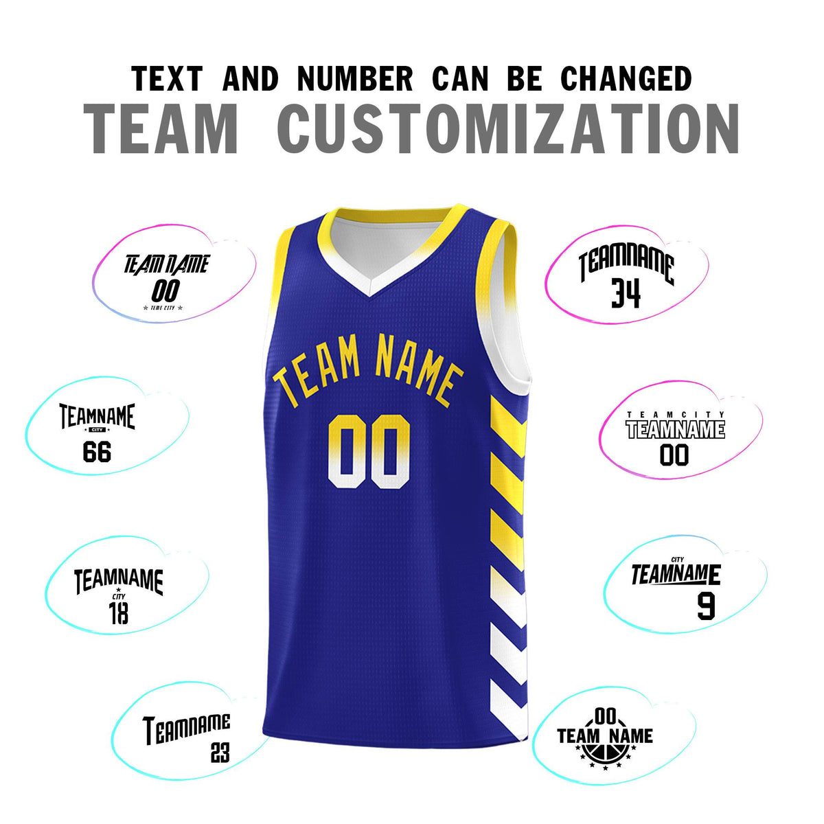 Custom White Royal Reversible Basketball Jersey Kits - Side Arrow Royal Gold Gradient