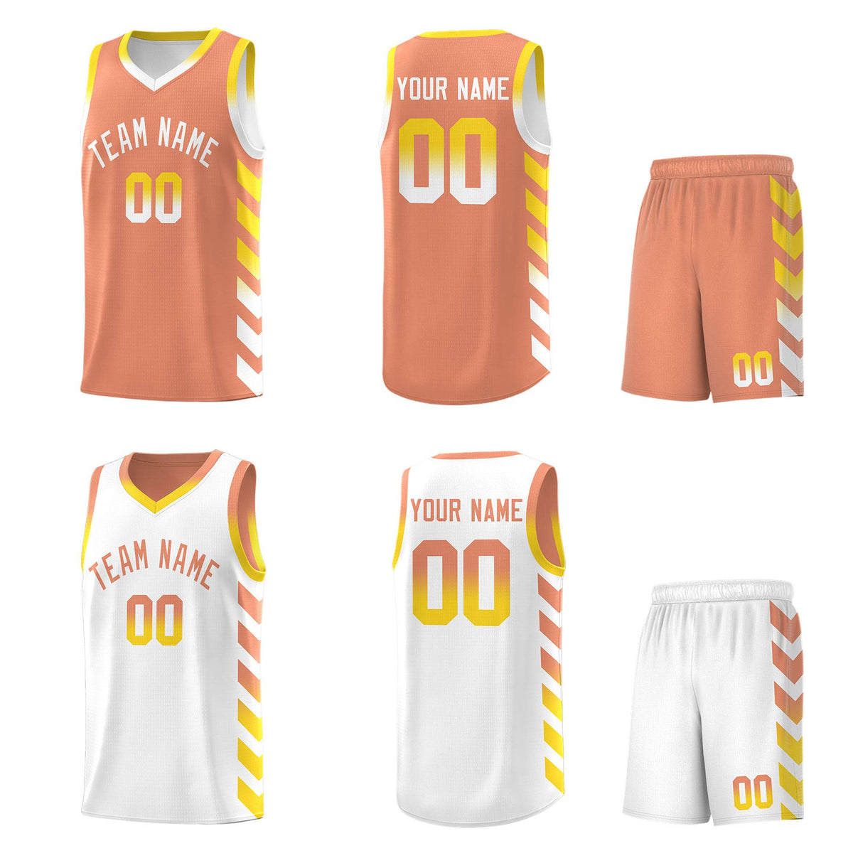 Custom White Light Orange Reversible Basketball Jersey Kits - Side Arrow Light Orange Gold Gradient
