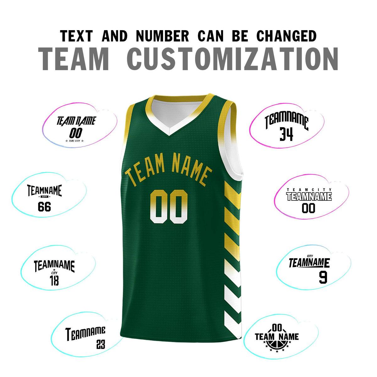 Custom White Green Reversible Basketball Jersey Kits - Side Arrow Green Old Gold Gradient