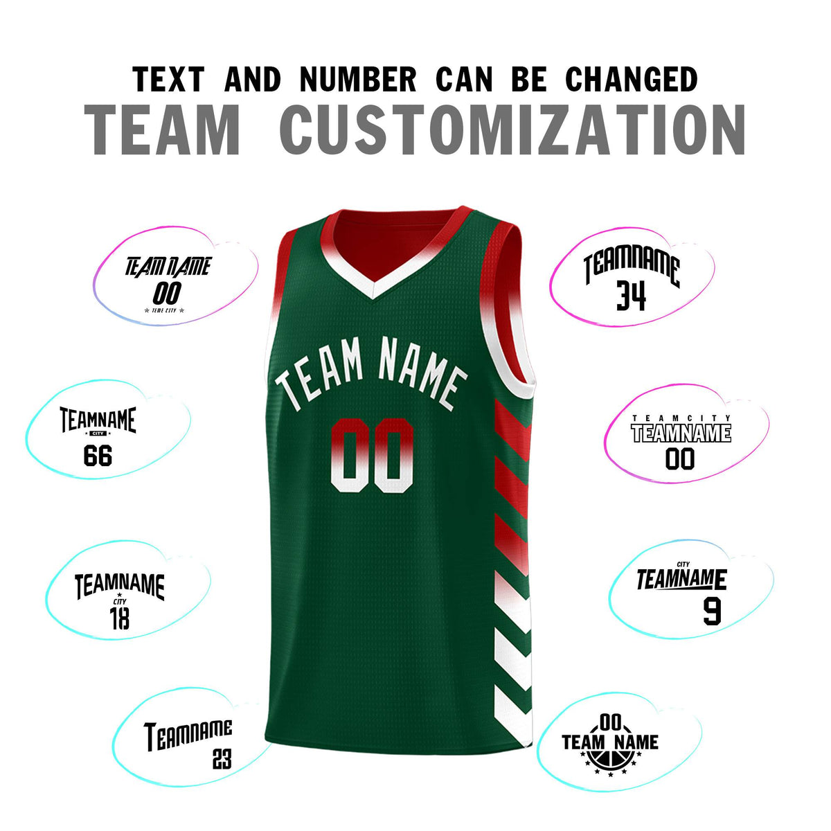 Custom Red Green Reversible Basketball Jersey Kits - Side Arrow Green White Gradient