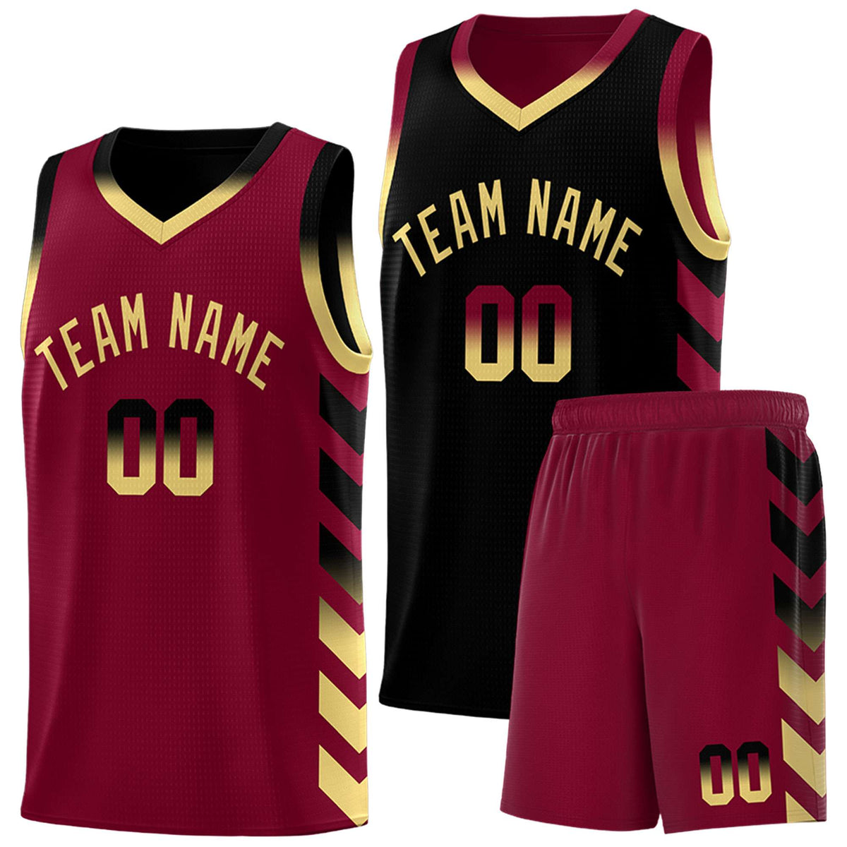 Custom Crimson Black Reversible Basketball Jersey Kits - Side Arrow Black Khaki Gradient