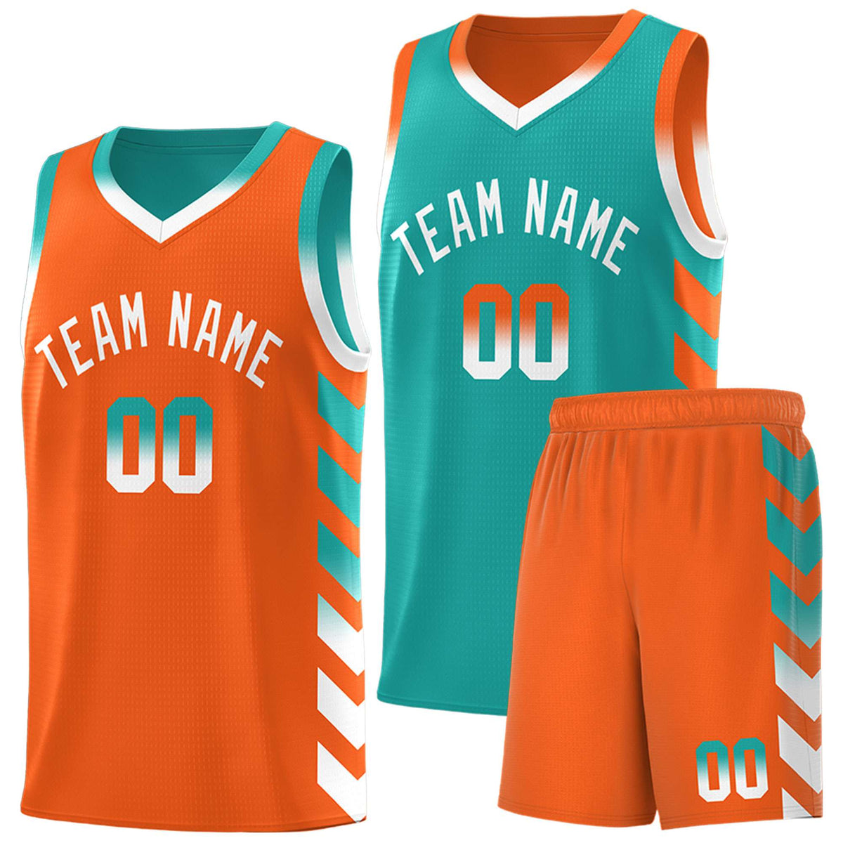 Custom Orange Aqua Reversible Basketball Jersey Kits - Side Arrow Aqua White Gradient
