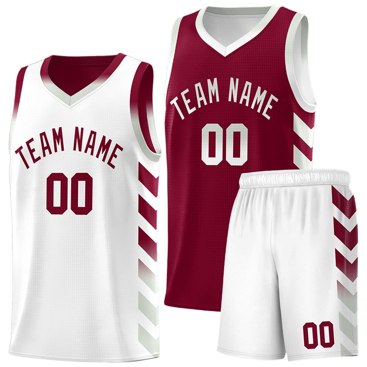 Custom White Crimson Reversible Basketball Jersey Kits - Side Arrow Crimson Gray Gradient