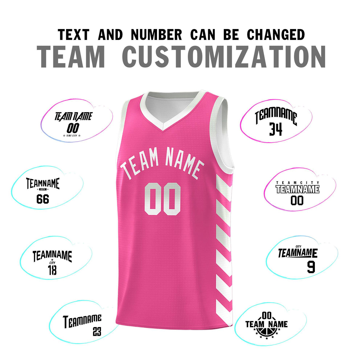 Custom White Pink Reversible Basketball Jersey Kits - Side Arrow Pink Gray Gradient