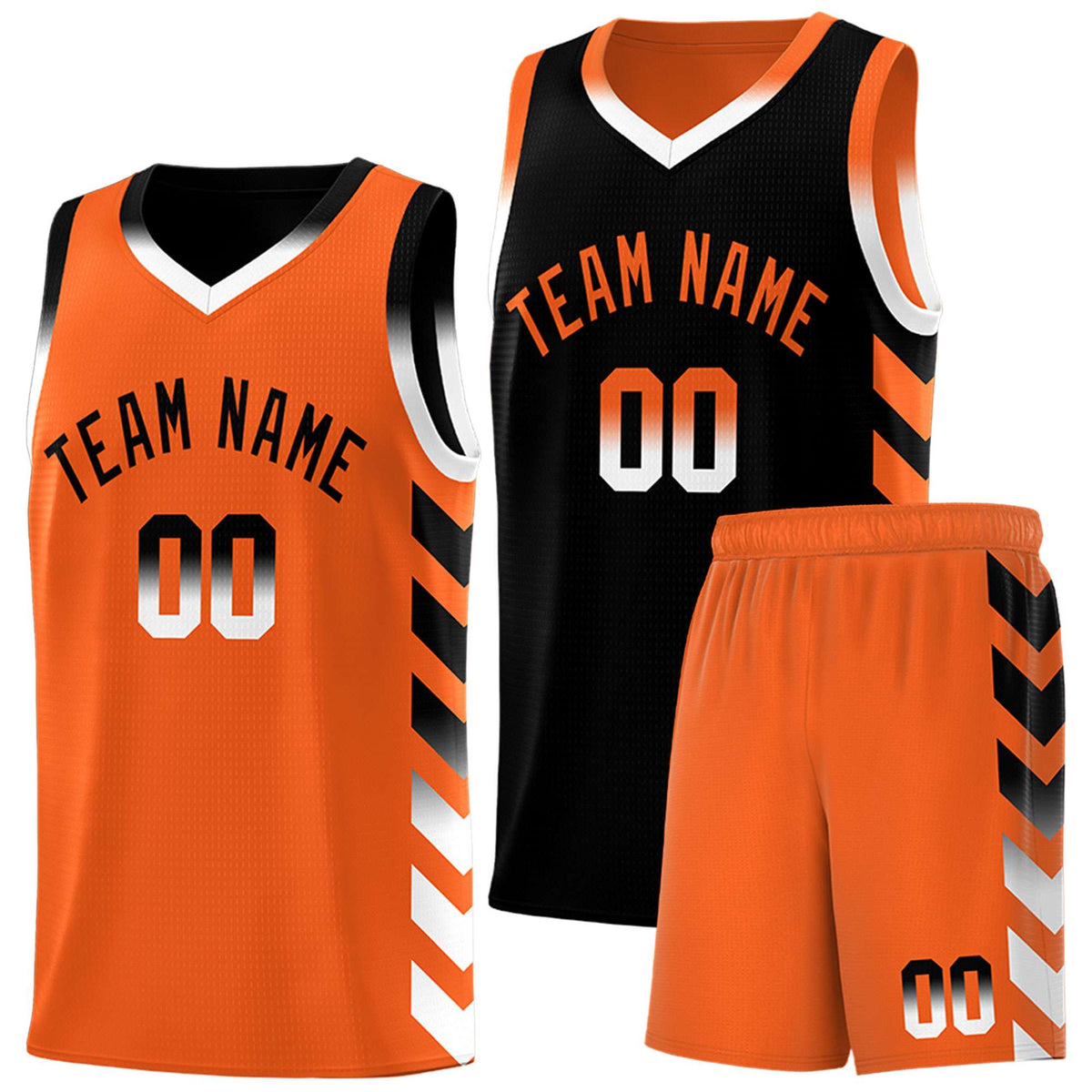 Custom Orange Black Reversible Basketball Jersey Kits - Side Arrow Black White Gradient