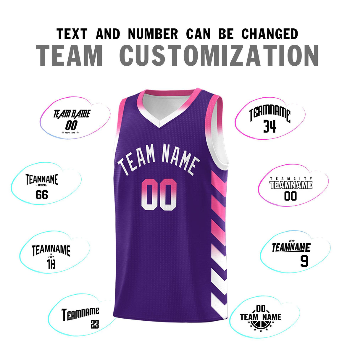 Custom White Purple Reversible Basketball Jersey Kits - Side Arrow Purple Pink Gradient