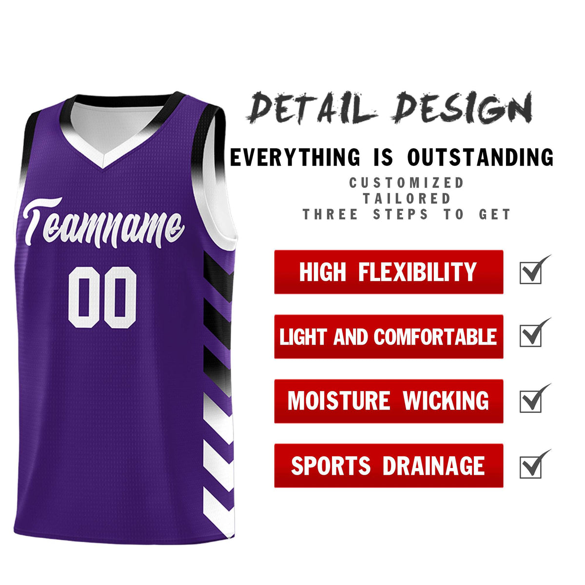 Custom White Purple Reversible Basketball Jersey Kits - Side Arrow Purple Black Gradient