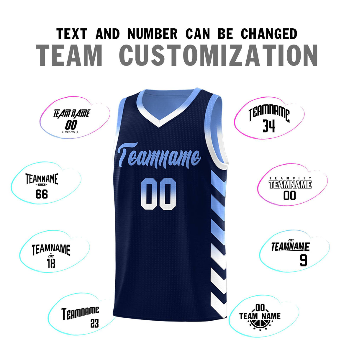 Custom Light Blue Navy Reversible Basketball Jersey Kits - Side Arrow Navy White Gradient