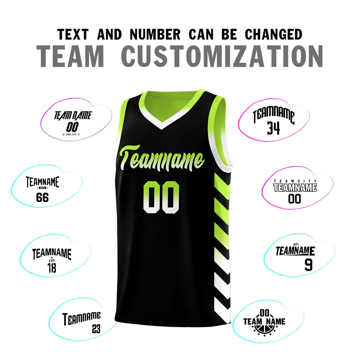 Custom Neon Greed Black Reversible Basketball Jersey Kits - Side Arrow Black White Gradient