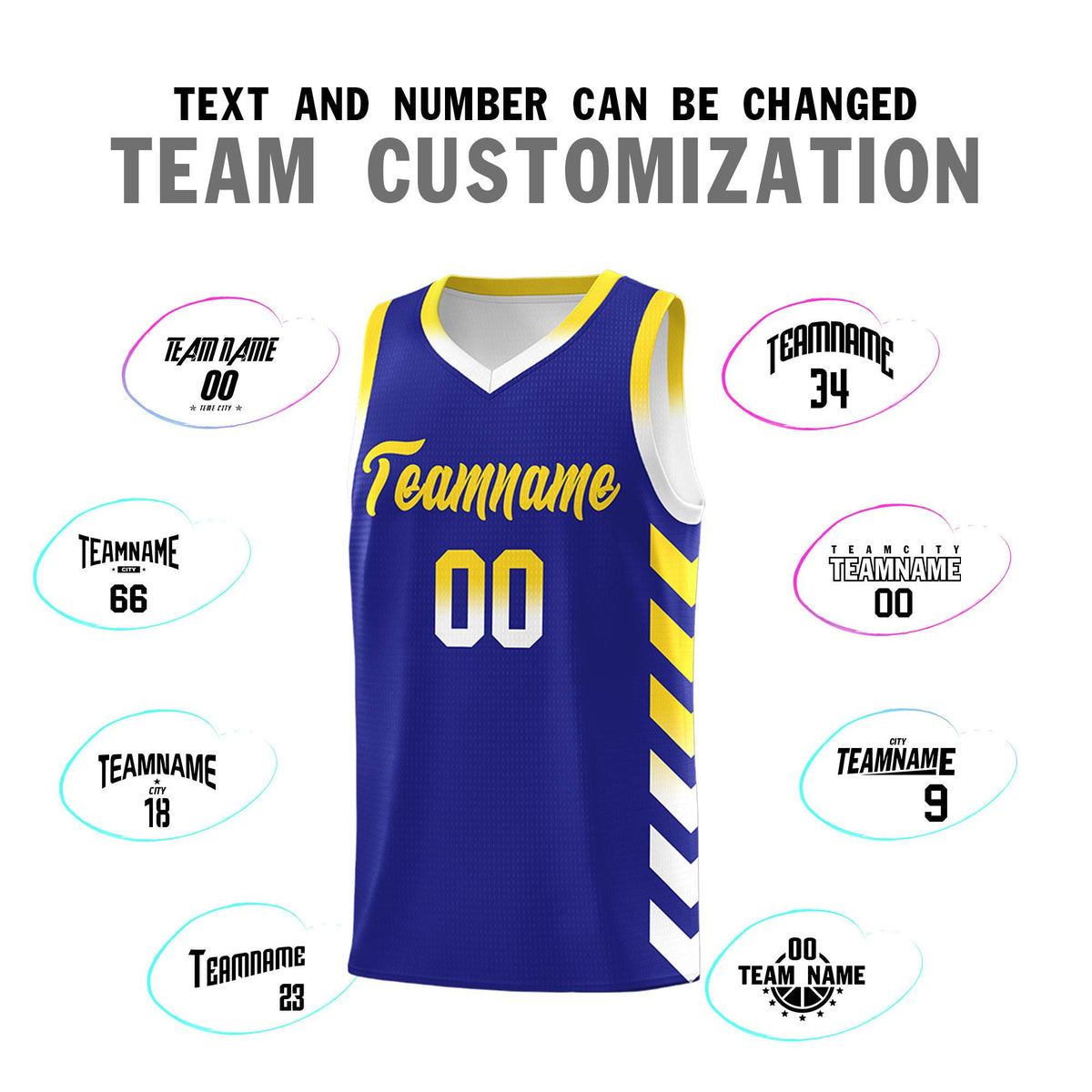 Custom White Royal Reversible Basketball Jersey Kits - Side Arrow Royal Gold Gradient