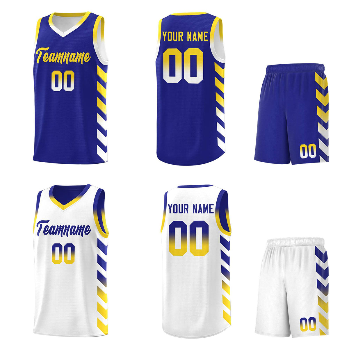 Custom White Royal Reversible Basketball Jersey Kits - Side Arrow Royal Gold Gradient