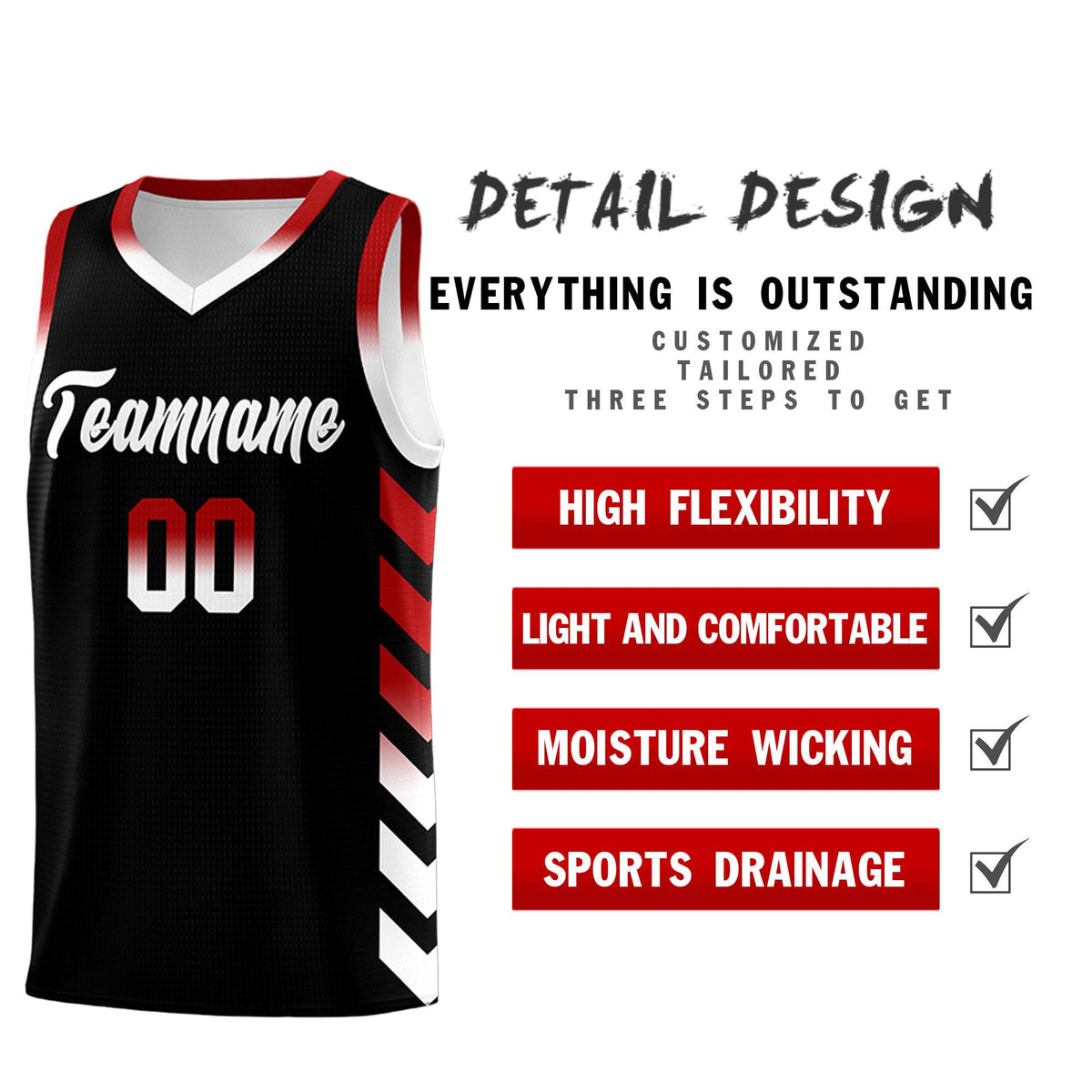Custom White Black Reversible Basketball Jersey Kits - Side Arrow Black Red Gradient