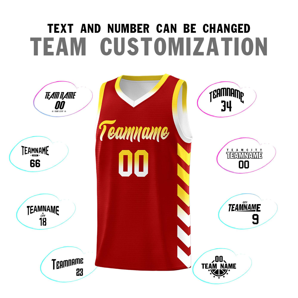 Custom White Red Reversible Basketball Jersey Kits - Side Arrow Red Gold Gradient