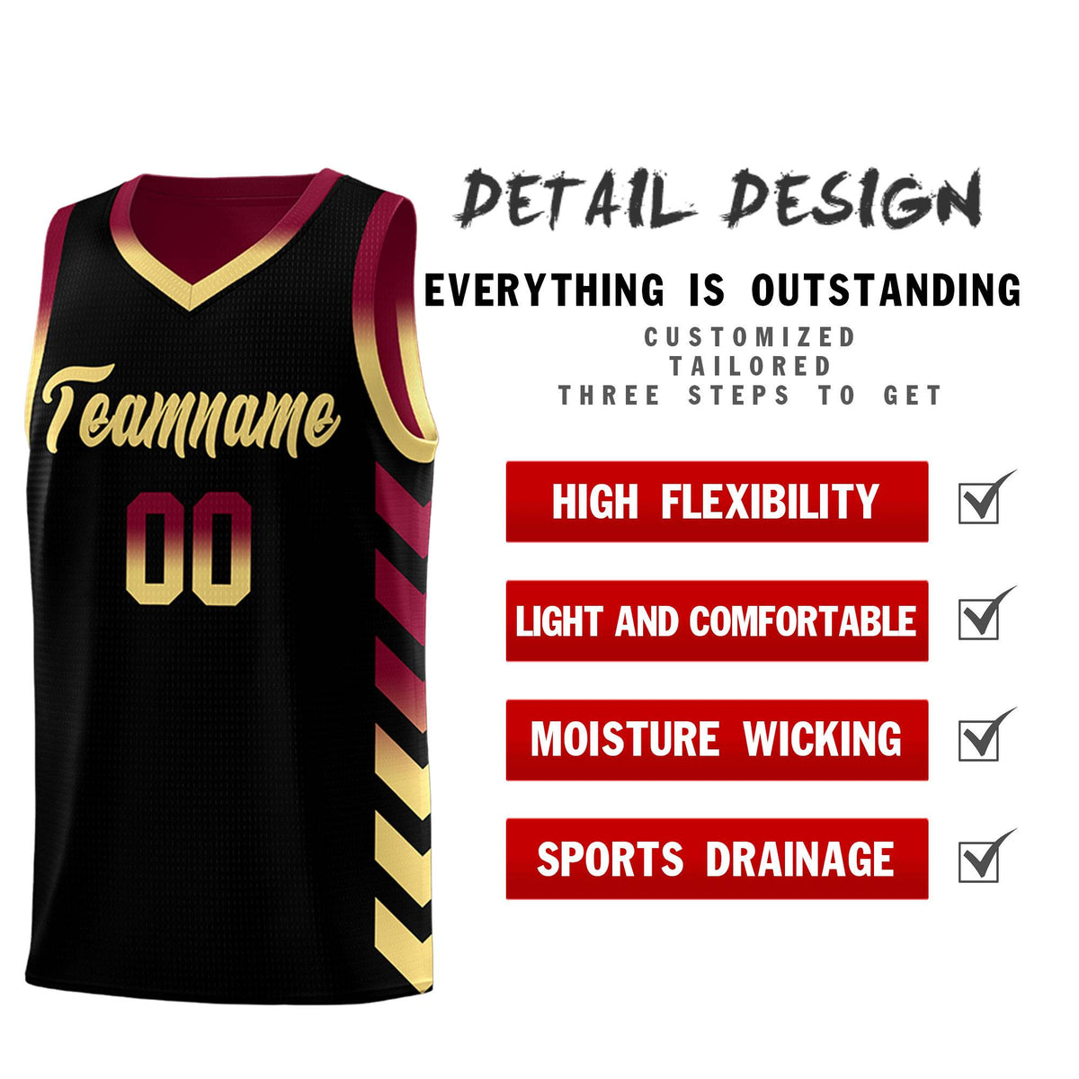 Custom Crimson Black Reversible Basketball Jersey Kits - Side Arrow Black Khaki Gradient