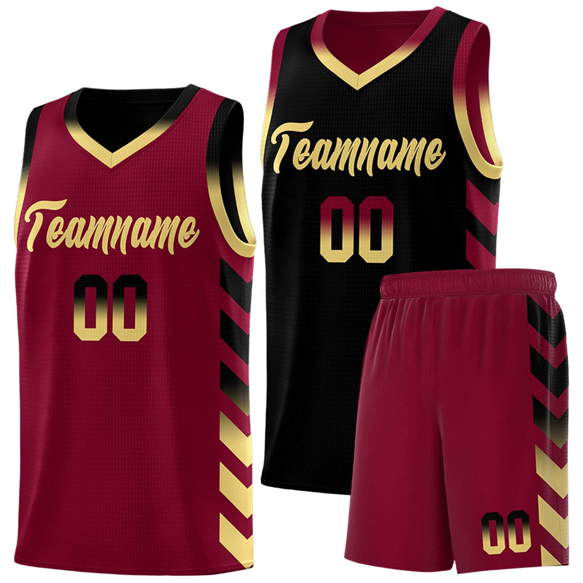 Custom Crimson Black Reversible Basketball Jersey Kits - Side Arrow Black Khaki Gradient