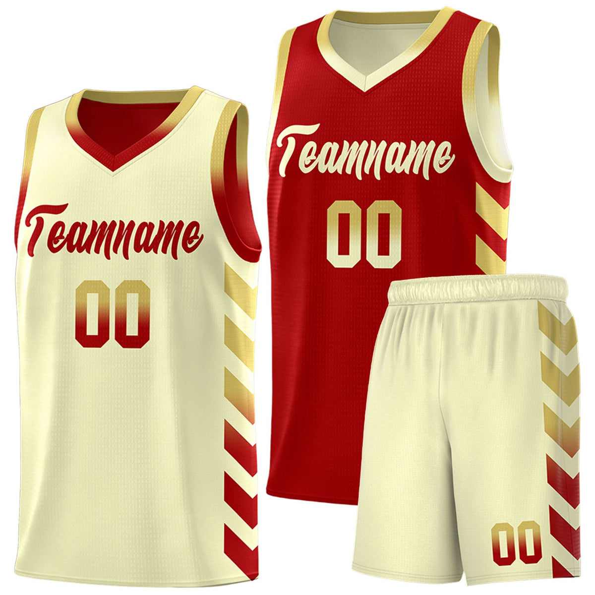Custom Cream Red Reversible Basketball Jersey Kits - Side Arrow Old Gold Red Gradient