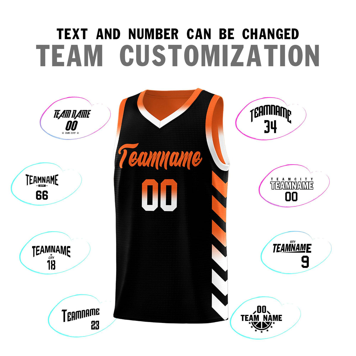 Custom Orange Black Reversible Basketball Jersey Kits - Side Arrow Black White Gradient
